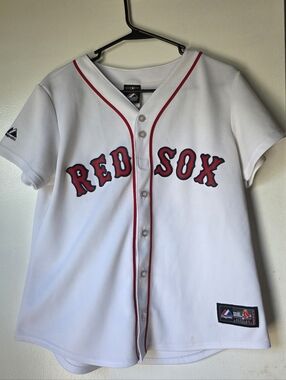 Boston Red Sox White Button-Up Jersey with Red Trim